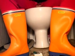 nlboots - orange rubber boots, smoking & union suit