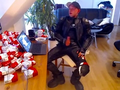 Smoking and Jerking in Full Biker Leather