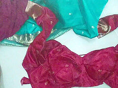 pissing on wife sari half-top and peticot then spunk.