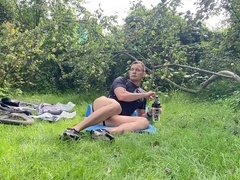 Naughty fun in an apple garden