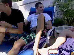 Twinks practice caboose banging after deep-throating each other outside