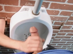 Steamy bloke devours cock at the toilet in random gay fantasy