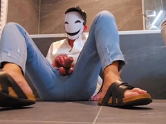 Masturbate off denim and sandals