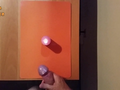 Hand Job and cum-shot on a candle. Stroking offf and attempting to change off the flame
