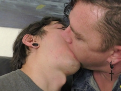 Leo Blue and Johnny Grace engage in hot and passionate deep kissing