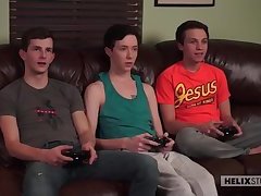 Threesome boys sex on  sofa
