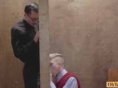 Fellow receives intense anal, blowjob from mature in hunky twink gloryhole encounter!