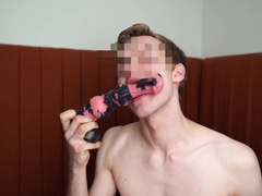 Kinky teenage throating - XXL faux-cock deep in troat by adorable teenager