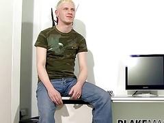 Blonde twink jerking off big cock solo