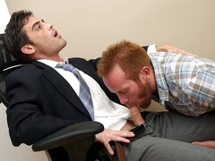 Naked redhead sucks dick and bends ass to fuck in restless manners