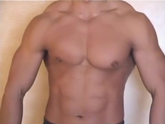 man toy muscle stud flexing, nipple play, worship, oil, jack off