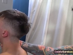 Curvy inexperienced DILF fucks Latin twinks in locker room group sex