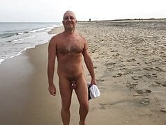 Public nude beach stroll with bend over