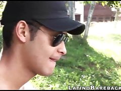 Two Latinos and a white guy fuck in bareback threesome