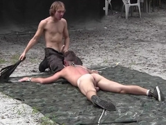 Outdoor oral bang with a bound and helpless slave