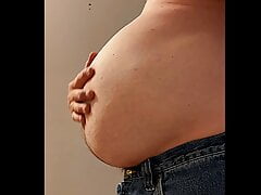 big bloated hard gut potbelly up close