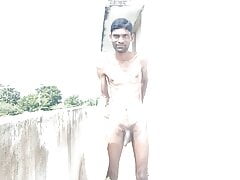 Rajesh masturbating on outdoor, moaning, spitting on dick, showing ass, butt, spanking, slapping and cumming
