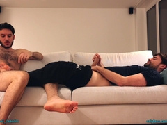 Massaging my friend’s feet and jerking off together