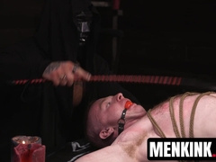 Bald Gunnar Stone performs extreme BDSM ritual to his sub Brody Fox