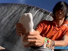 Adorable twinks are teasing each other for a better cum blast