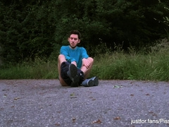 Caught urinating and tugging outdoors - bummer public exhibitionist