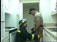 Police Office And Fireman Do Indecent Things In The Kitchen