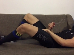 Post-exercise Masturbate-off: Slowmo Jism in Stockings and Football Socks