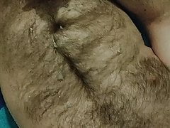 Hairy guy works his hole and shoots a big load