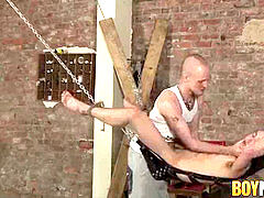 Submissive slim young fag dildoed and anal invasion ravaged by dom