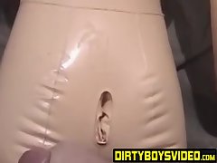 Kinky gay pervert jacks off to a male sex doll