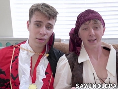 Johnny Hill and Pierce Paris surprise their stepsons with hot costumes