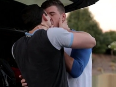 Hot gay jocks invite old friend for threesome sex