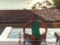 Flexing cursed hole and nipple playing in the pool by sexy Axel [censored]