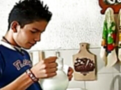 Latino gay guys suck and bang hard in the kitchen