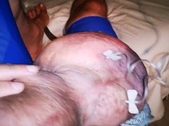 Kinky gay daddy with a monster cock and underwear plays with gay slave