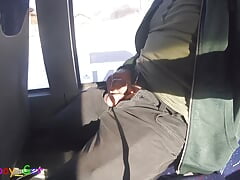 My first attempt: jerking off in a moving bus, unfortunately only with a soft cock.