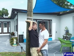 Hunk finds twink tied to a pole and fucks him raw