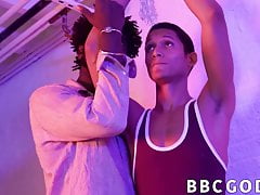 Muscly ebony dominates Latino bottom and pounds his ass raw