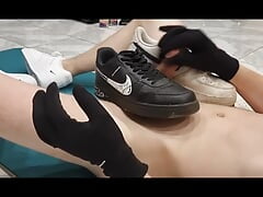 Nice cock stuck in sneakers in it and comes