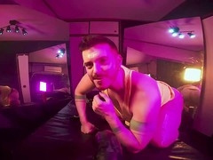 Axel Abysse tantalizes his asshole before riding a machine dildo