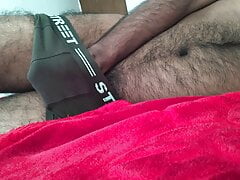 bear daddy big black cock masturbation on underwear