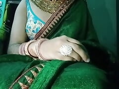 Indian Gay Crossdresser Gaurisissy pressing his boobs so hard and enjoying in green Saree