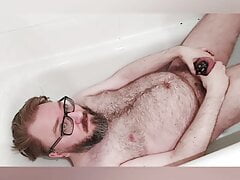 Chastity locked bear self piss fun