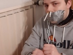 Bound and Smoking Hunk in Gay BDSM Action