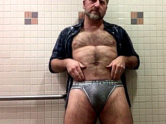 unshaved father undresses and Strokes His Hard Cock