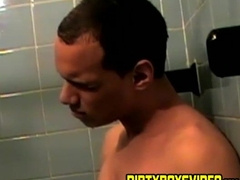 Handsome deviant masturbating passionately in bath