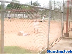 Baseball jock wanks cum during anal fucking