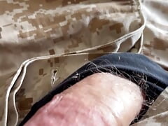 Army Specialist jerks off in a marine uniform he traded from a marine he hooked up with!