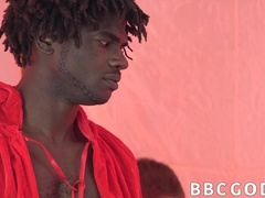 Twink barebacked rough after slobbering on big black cock