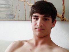 Reluctant cute boy shyly jerks his big hard cock at first casting